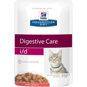 HILL'S i/d Консервы для кошек с проблемами желудочно-кишечного тракта с лососем, пауч 85гр