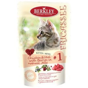 BERKLEY Консервы для котят Фрикасе с ягодами №1 с цыпленком и телятиной, пауч 100гр
