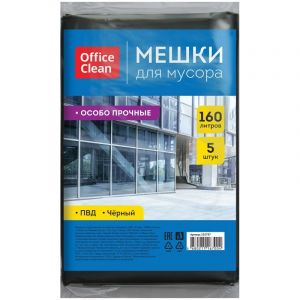 Мешки для мусора 160л.OfficeCIean ПВД 5шт. особо прочные чёрные в пластах  255797