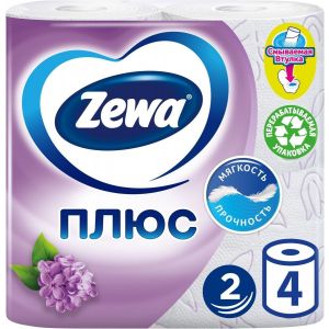 Туалетная бумага ZEWA  Плюс  2-х слойная Аромат сирени,  4 рулона