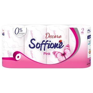 Туалетная бумага Soffione Decoro Pink двухслойная, розовая, 8 рулонов /10900011/10900241