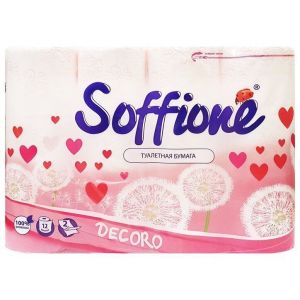 Туалетная бумага Soffione Decoro Pink двухслойная, розовая, 12 рулонов /10900015