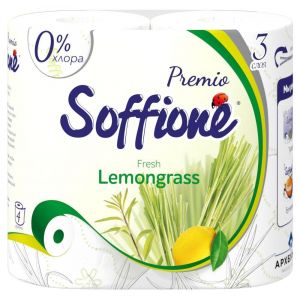 Туалетная бумага Soffione Premio Lemongrass трехслойная, желтая, 4 рулона /10900050/10900216