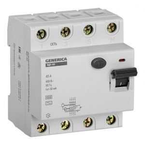 Выключатель дифференциального тока (УЗО) 4п 40А 30мА тип AC ВД1-63 GENERICA IEK MDV15-4-040-030