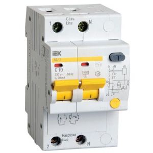 Выключатель автоматический дифференциального тока 2п C 10А 30мА тип AC 4.5кА АД-12 IEK MAD10-2-010-C-030