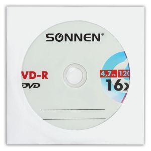 Диск DVD-R SONNEN, 4,7 Gb, 16x, бумажный конверт (1 штука), 512576