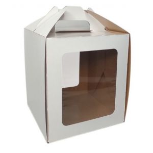 ECO PAST HANDLE Коробка для кулича и пряничного домика 160x160x180 белая с окном и ручкой (200шт/кор)