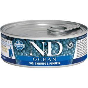 N&D OCEAN Консервы для котят треска с креветками и тыквой, ж/б 80гр