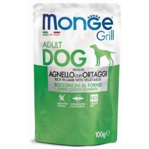 MONGE Pouch Консервы для собак кусочки с ягненком и овощами, пауч 100гр
