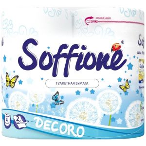 Туалетная бумага Soffione Decoro blue двухслойная, голубая, 4 рулона /10900017