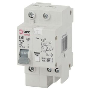 Выключатель автоматический дифференциального тока 2п (1P+N) C 20А 30мА тип AC SIMPLE-mod-30 Эра Б0039288