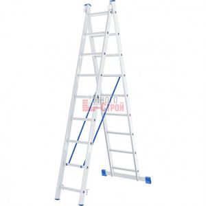 Алюминиевая двухсекционная лестница Сибртех 97909 состоит из 2-х секций по 9 ступеней каждая. Исполь
