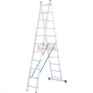 Алюминиевая двухсекционная лестница Сибртех 97911 состоит из 2-х секций по 11 ступеней каждая. Испол
