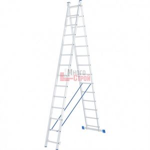 Алюминиевая двухсекционная лестница Сибртех 97914 состоит из 2-х секций по 14 ступеней каждая. Испол