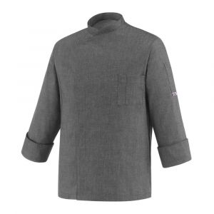 Куртка поварская мужская на кнопках, длинный рукав, воротник-стойка, нагрудный карман, 65% полиэстер, 35% хлопок,  серая джинса, размер S