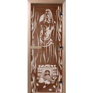 Дверь из каленого стекла 1800*680 п/струй «Очаг» ПРАВАЯ, осина, 8мм