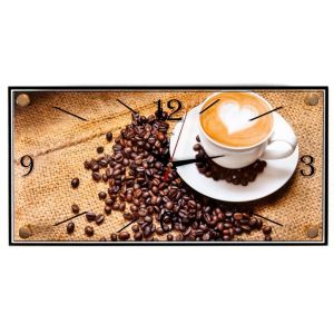 1939-571 (10) Часы «Чашечка любимого кофе» прямоугольник «21 Bek»ДВП, стекл, пласт, металл 19х39х4см