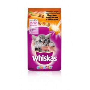 Whiskas для котят вкусные подушечки с молоком, индейкой и морковью.