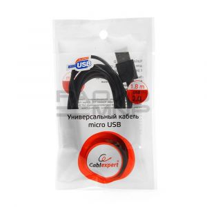 USB кабель для зарядки micro USB «Cablexpert» (чёрный, пакет) 1.8м