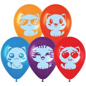 Воздушные шары,  50шт., М12/30см, MESHU «Cute kittens», пастель, ассорти