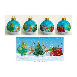 Новогоднее украшение. Ёлочный шар  с лентой, в подарочной коробке,Праздник с драконами, 7,5 см (собс