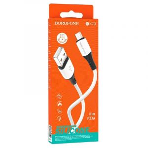 USB кабель для зарядки micro USB «BoroFone» BX79 2,4A, 1м, силиконовый, белый