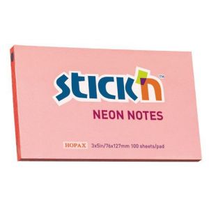 Блок самоклеящийся бумажный Stick`n 21170 76x127мм 100лист. 70г/м2 неон розовый