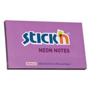 Блок самоклеящийся бумажный Stick`n 21214 76x127мм 100лист. 70г/м2 неон фиолетовый