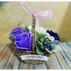 Цветы из мыла в плетёной корзиночке (цвет в ассортименте)