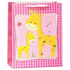 Пакет подарочный Милые жирафики, Розовый