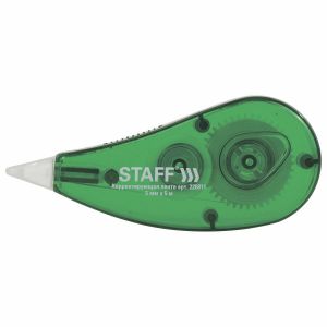 Корректирующая лента STAFF, 5 мм х 5 м, корпус зеленый, блистер