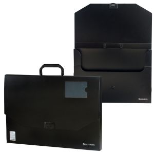 Папка-портфель пластиковая А3 BRAUBERG, 445х310х30 мм, портфолио, без отделений, черный