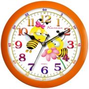 Часы настенные ход плавный Камелия Пчелки  круглые 29*29*3,5 оранжевая  рамка