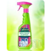 Средство для мытья стекол и зеркал GREEN 450 гр, Антипыль и Антигрязь с антибактериал. комплексом