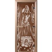 Дверь из каленого стекла 1900*680 8мм п/струй «Очаг» ЛЕВАЯ, осина