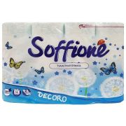 Туалетная бумага Soffione Decoro blue двухслойная, голубая, 12 рулонов /10900023
