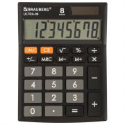 Калькулятор 08 разр, BBRAUBERG ULTRA-08-BK, КОМПАКТНЫЙ (154x115 мм), 8 разрядов, двойное питание, ЧЕРНЫЙ