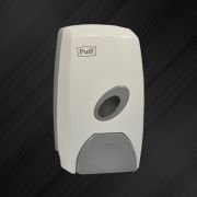 Диспенсер для жидкого мыла 1л пластиковый, белый с серой кнопкой PUFF-8115 135x95x235 1402.106