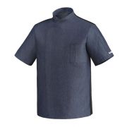 Куртка поварская мужская на кнопках, короткий  рукав,  воротник-стойка, нагрудный карман, 60% полиэстер, 40% хлопок,  синяя джинса, размер XL (54-56)