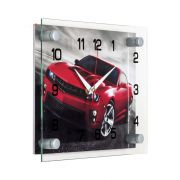 2026-1075 (10) Часы «Машина красная»прямоугольник «21 Век»ДВП, стекло, пласт, металл 20х26х4,5см