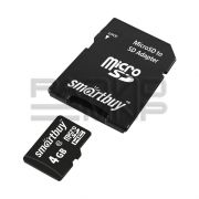 Карта памяти MicroSDHC  4GB SmartBuy, Class10, с адаптером SD