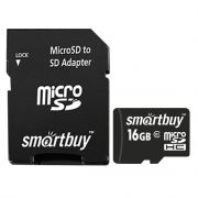 Карта памяти MicroSDHC 16GB SmartBuy, Class10, с адаптером SD