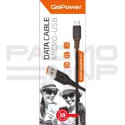 USB кабель для зарядки micro USB 1м, 2,4A, чёрный GP01M «GoPower»