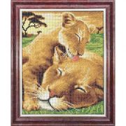 Канва (ткань) для вышивания бисером Каролинка А4 Мамы и их зверята. Заботливый львенок
