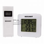 Комнатно-уличный термометр с беспроводным выносным датчиком и часами, влажность «Rexant»