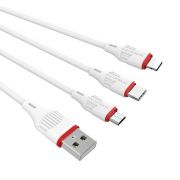 USB кабель 3в1 (Lightning, microUSB, Type-C) 1,0м, белый BX17 «Borofone»