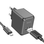 Адаптер постоянного тока Hoco CS11A, 1гн.USB 5В,2,1А + кабель micro USB, чёрный