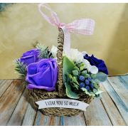 Цветы из мыла в плетёной корзиночке (цвет в ассортименте)