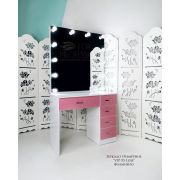 Зеркало гримёрное «VIP-55 Luxe» Белый глянец + Фламинго (11 ламп)