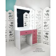 Зеркало гримёрное «VIP-55» Белый глянец + Фламинго (13 ламп)